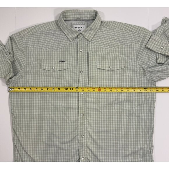 Poncho Mens Western Shirt Pearl Snap Size XL Reg Fit Light Green Fishing Outdoor - Picture 13 of 14